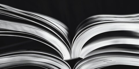 A black and white photo of an open book. Suitable for educational and literary concepts