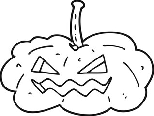 freehand drawn black and white cartoon halloween pumpkin
