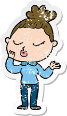 distressed sticker of a cartoon calm woman
