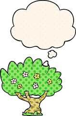 cartoon tree with thought bubble in comic book style