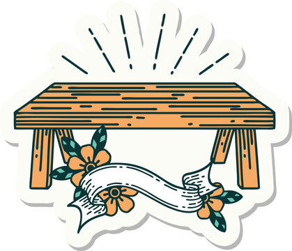 sticker of a tattoo style wood table