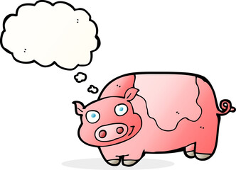 cartoon pig with thought bubble