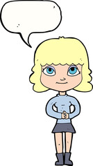 cartoon happy woman with speech bubble