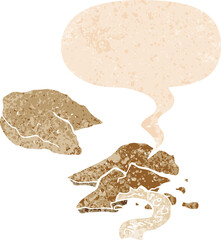 cartoon fortune cookies with speech bubble in grunge distressed retro textured style