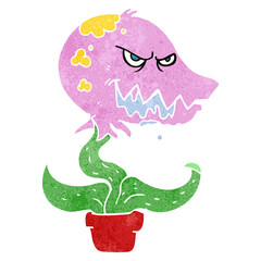 freehand retro cartoon monster plant