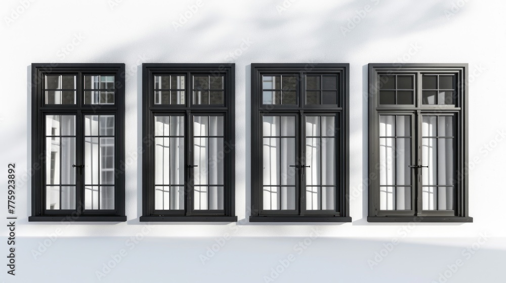Poster a row of black windows on a white wall, suitable for architectural projects