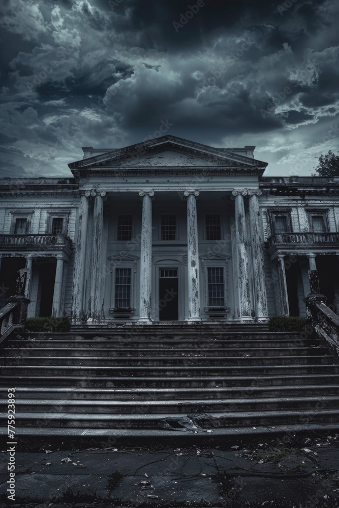 Poster A large building with steps leading up to it, suitable for architectural concepts