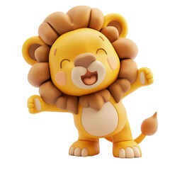 Obraz premium A cartoon lion cub waving with one paw and winking playfully, showing a fun and inviting personality.