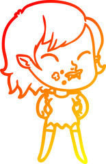 warm gradient line drawing of a cartoon vampire girl with blood on cheek