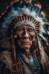 Regal Native American Chief in Traditional Attire