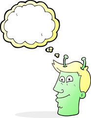 freehand drawn thought bubble cartoon alien man