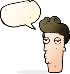 cartoon bored man's face with speech bubble