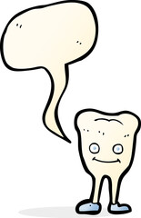 cartoon happy tooth with speech bubble