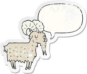 cartoon goat with speech bubble distressed distressed old sticker