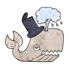 freehand textured cartoon whale spouting water