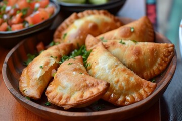 Mouthwatering Assorted empanadas food. Fried baked pastry meal. Generate Ai