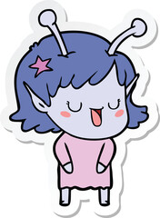 sticker of a happy alien girl cartoon