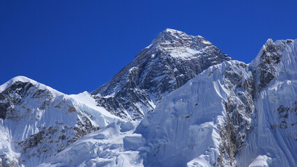 Azure blue sky over Mount Everest, Nepal.