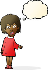 cartoon shocked woman with thought bubble
