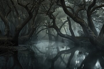 Obraz premium Photo winter snowy park trees in the snow a frozen river snowdrifts and ice fantasy