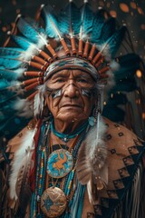 Elder Native American Chief in Traditional Attire