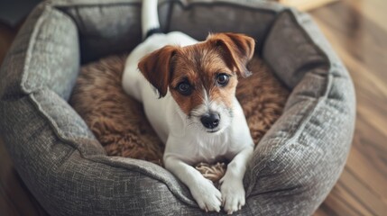 Terrier dog lying on a sofa at home