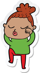 sticker of a cartoon calm woman