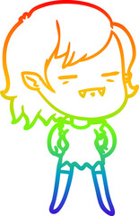 rainbow gradient line drawing of a cartoon undead vampire girl