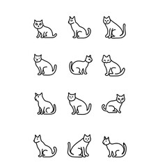 A set of beautiful simple cat icons and symbols that are sitting and full body view