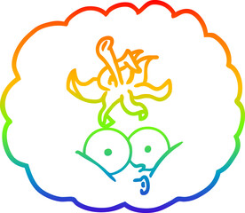 rainbow gradient line drawing of a cartoon tomato