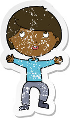 retro distressed sticker of a cartoon happy boy
