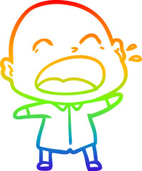 rainbow gradient line drawing of a cartoon shouting bald man