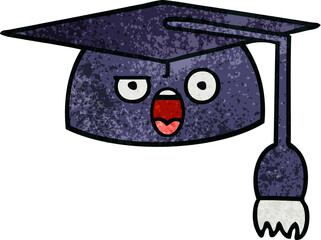 retro grunge texture cartoon of a graduation hat