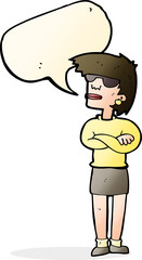 cartoon annoyed woman with speech bubble