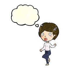 cartoon surprised woman with thought bubble