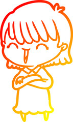 warm gradient line drawing of a cartoon woman