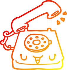 warm gradient line drawing of a cute cartoon telephone