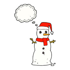 freehand drawn thought bubble cartoon snowman