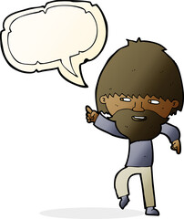 cartoon bearded man pointing and laughing with speech bubble