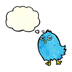 funny cartoon bird with thought bubble