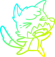 cold gradient line drawing of a angry cartoon fox