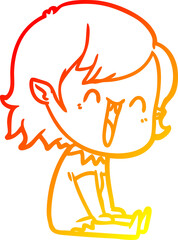 warm gradient line drawing of a cute cartoon happy vampire girl