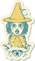Retro Tattoo Style human witch with natural twenty dice roll