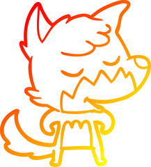 warm gradient line drawing of a friendly cartoon fox
