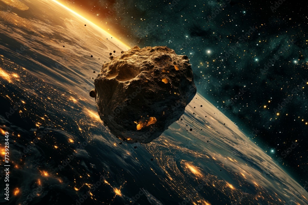 Poster fatal asteroid earth collision. impact space. generate ai
