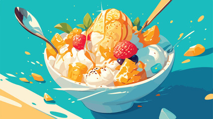 Korean Ice Cream bingsu illustration 2d flat cartoo