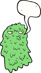cartoon gross ghost with speech bubble