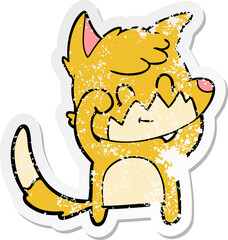 distressed sticker of a cartoon friendly fox