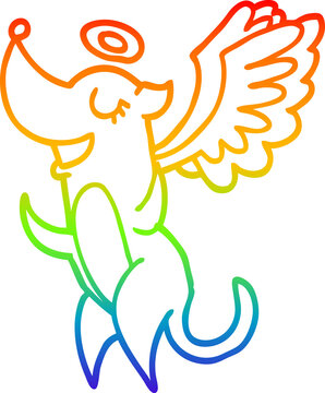 rainbow gradient line drawing of a cartoon angel dog