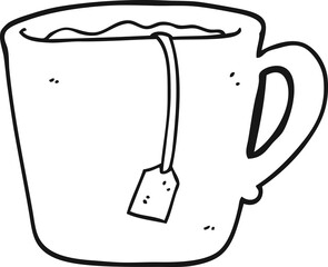 Fototapeta premium freehand drawn black and white cartoon mug of tea